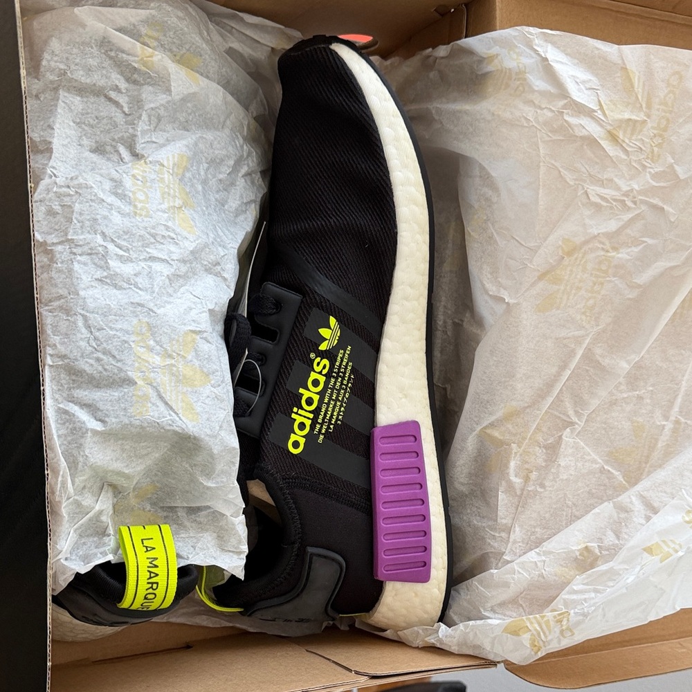Adidas Black Sneakers with Purple and Neon Yellow Highlights Unisex